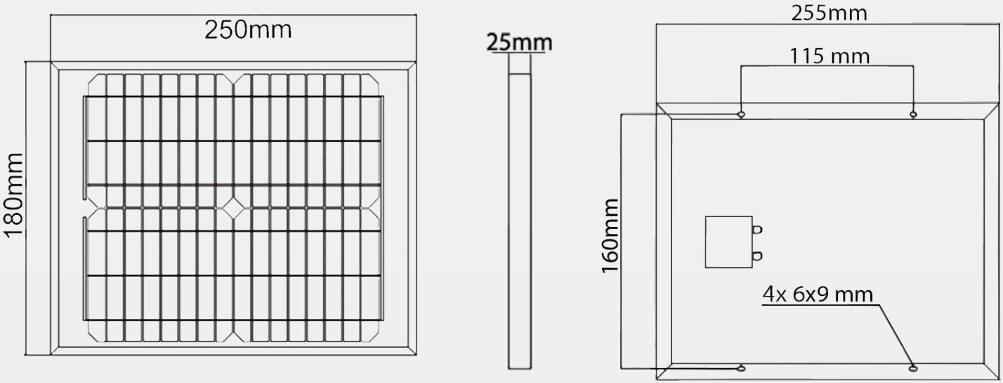 Dimensions du Panneau solaire monocristallin 12 V 5 W Offgridtec